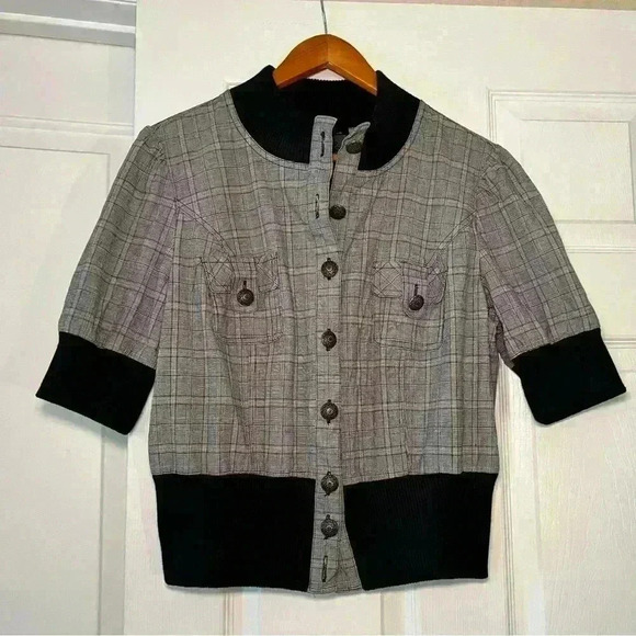 Bisou Bisou Y2K Short Sleeve Plaid Jacket - Picture 1 of 5